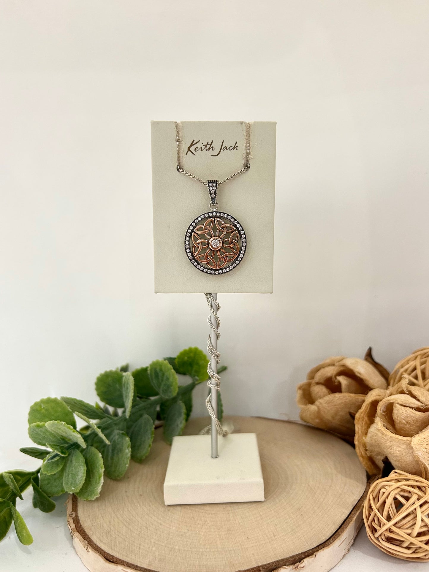Silver and 10k Rose Gold Round Trinity Pendant