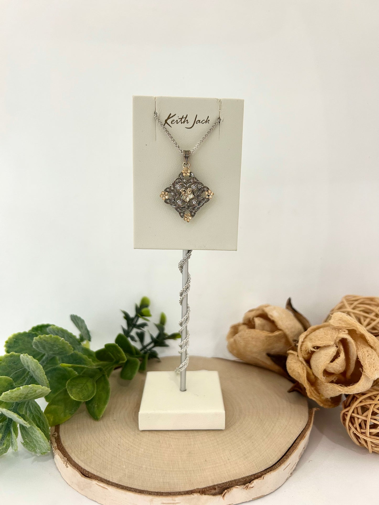Silver and 10k Yellow Gold Forget-Me-Knot Pendant
