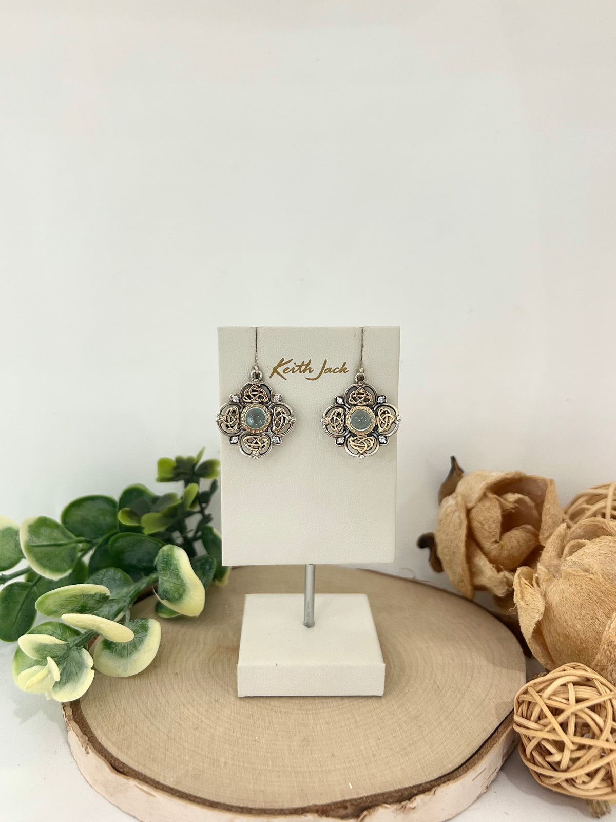 Silver and 10k Yellow Gold Celestial Sky Blue Earrings