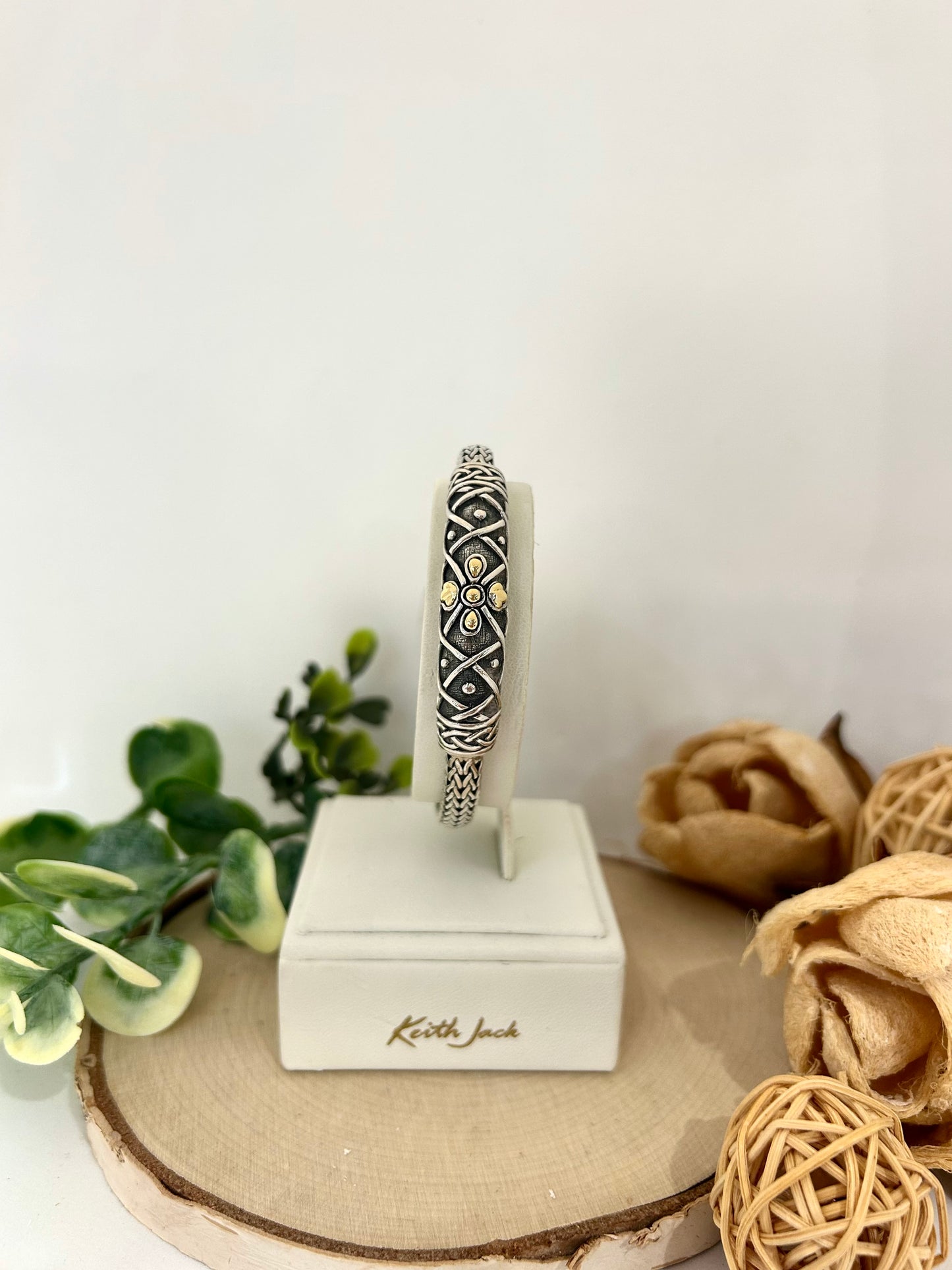 Silver and 18k Yellow Gold Labyrinth Petal Bracelet
