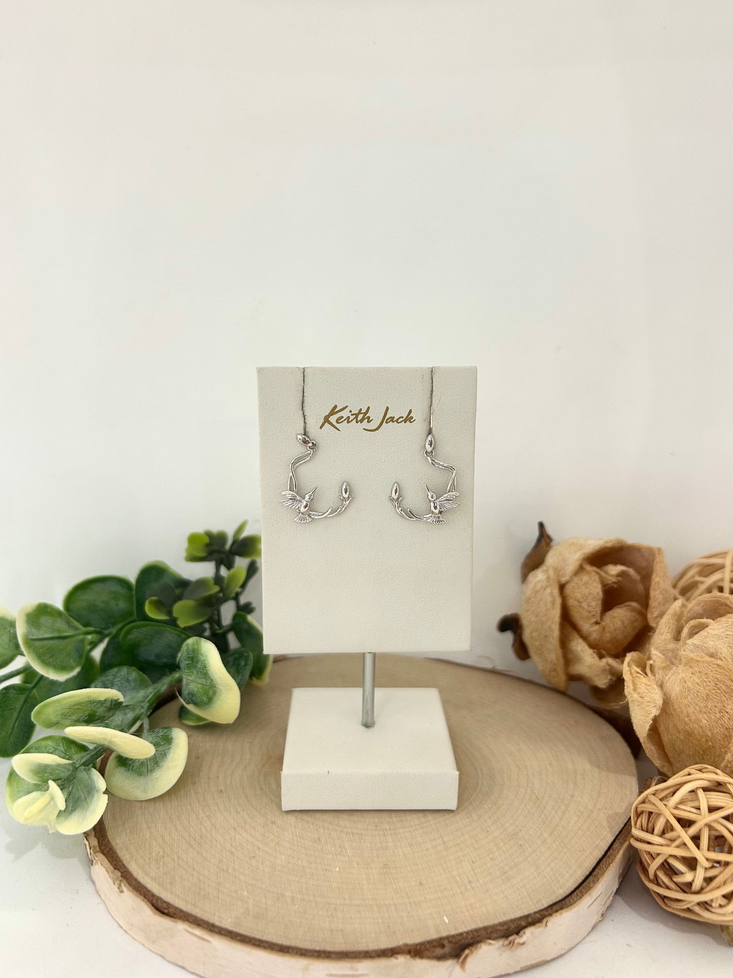Silver Hummingbird Dangle Stud Earrings