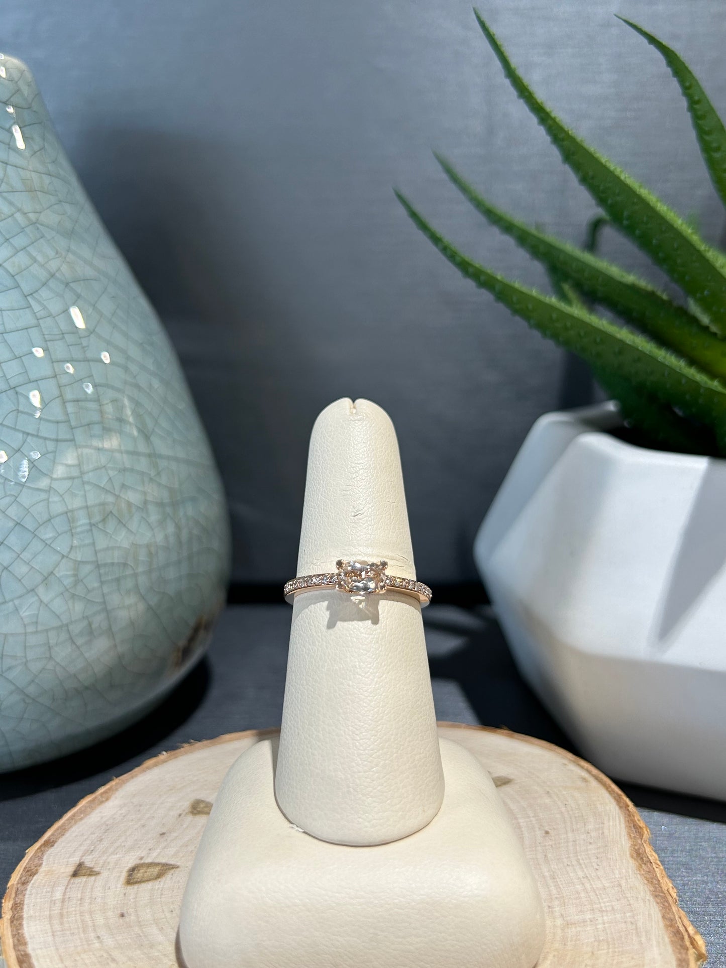 14k Rose Gold Oval Morganite Sideways Stone Ring