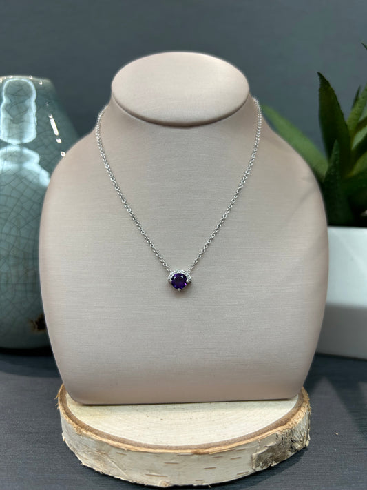 10k White Gold Amethyst Half Halo Pendant