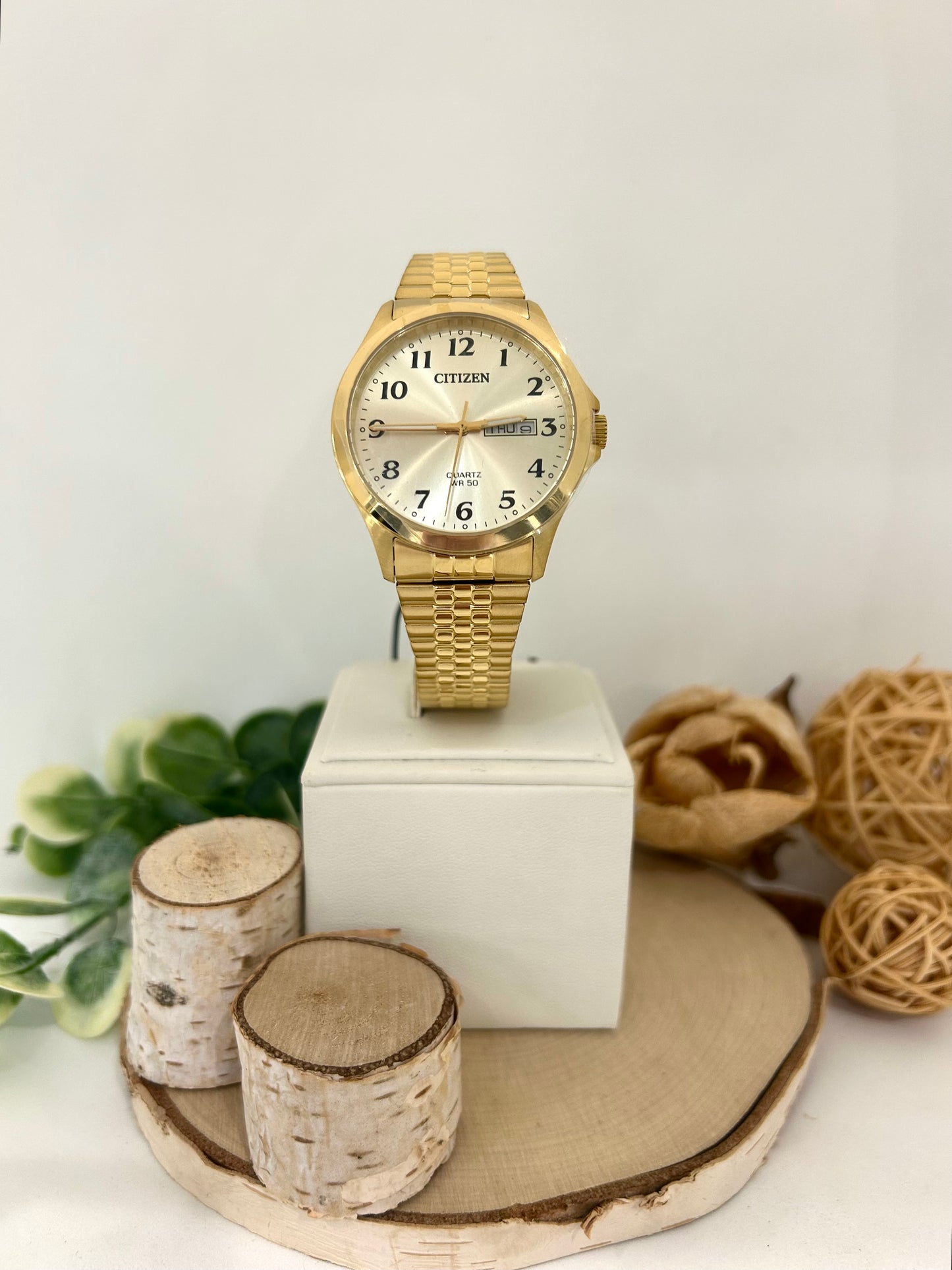Men's Citizen Gold Plated Watch Face with Expandable Metal Band