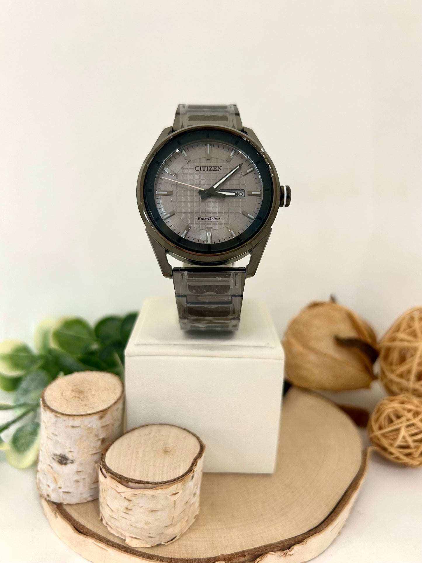 Men's Citizen Eco Drive Black and Grey Watch with Metal Band