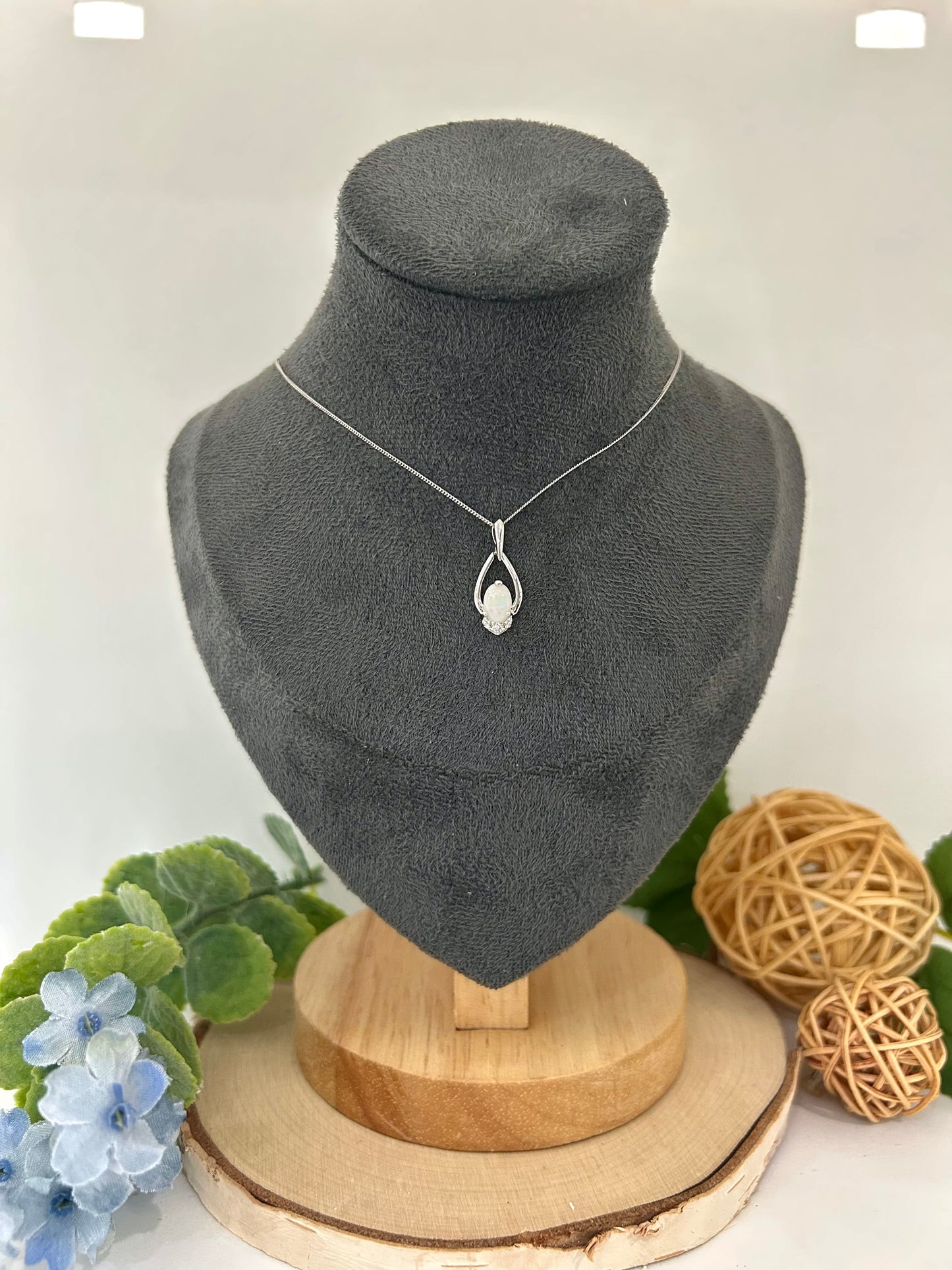 10k White Gold Oval Opal Open Pendant