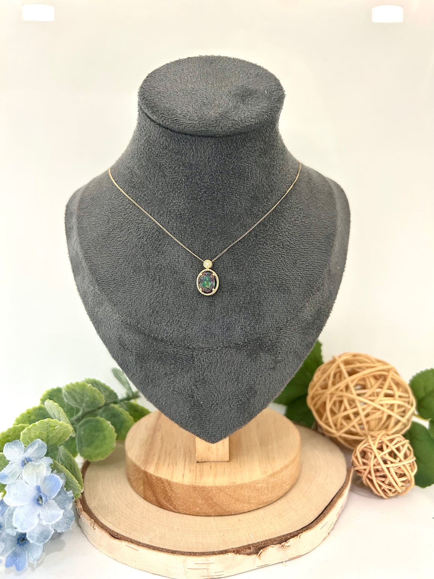 10k Yellow Gold Oval Oval Mystic Topaz Rope Halo Pendant