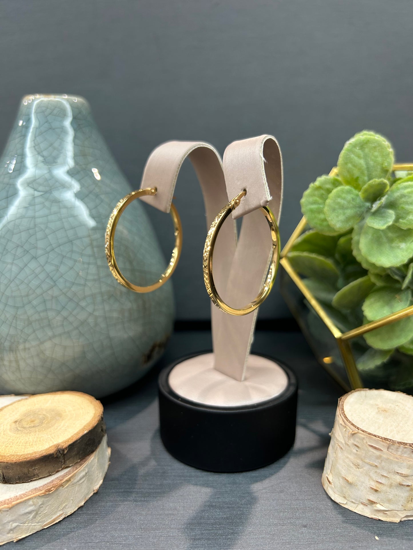 10k Yellow Gold Square Profile Diamond Cut Hoop Earrings
