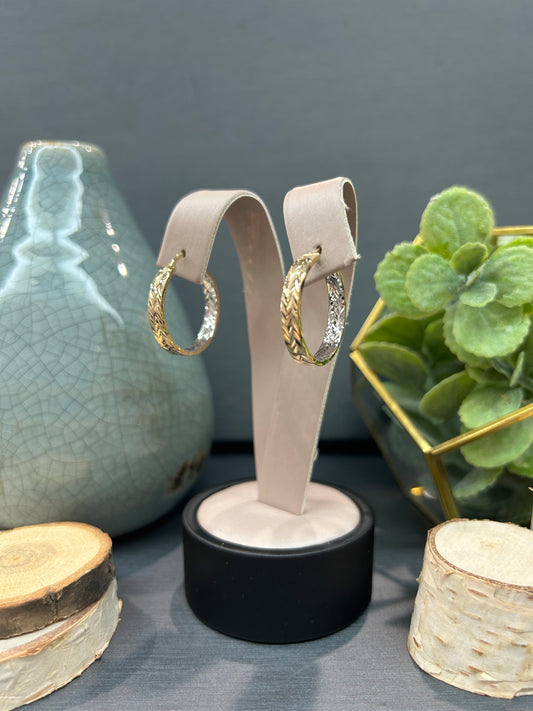 10k Two-Tone Diamond Cut Inside Out Hoop Earrings