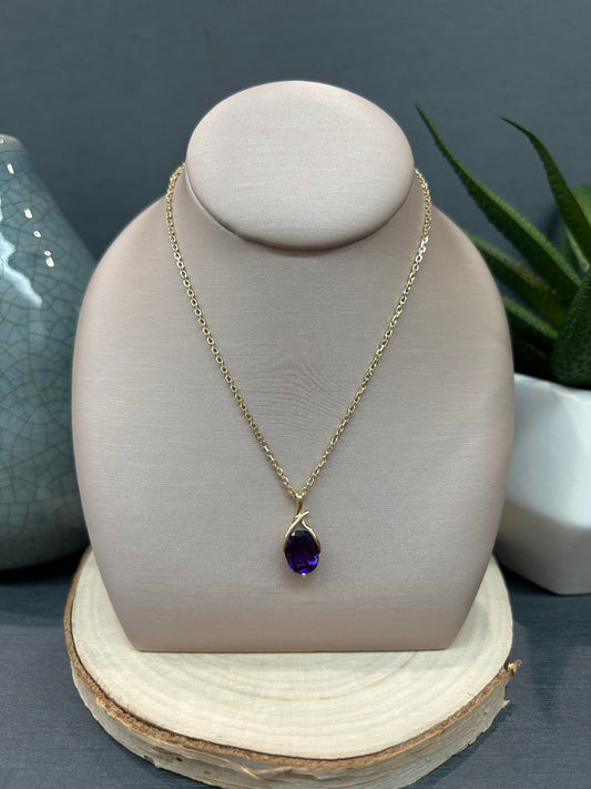 10k Yellow Gold Oval Gemstone Cross Over Pendant