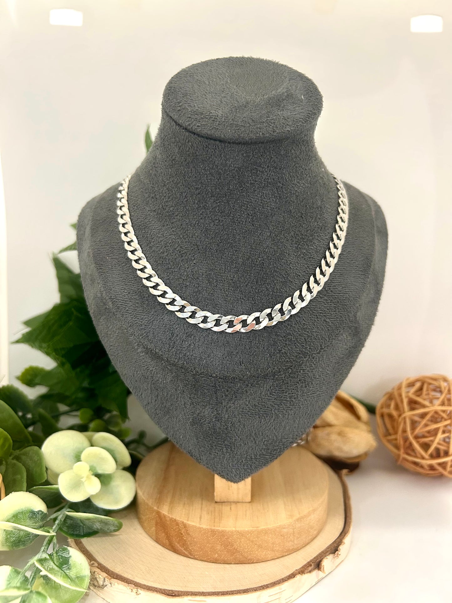 Men's Sterling Silver 6.3mm Flat Curb Chain