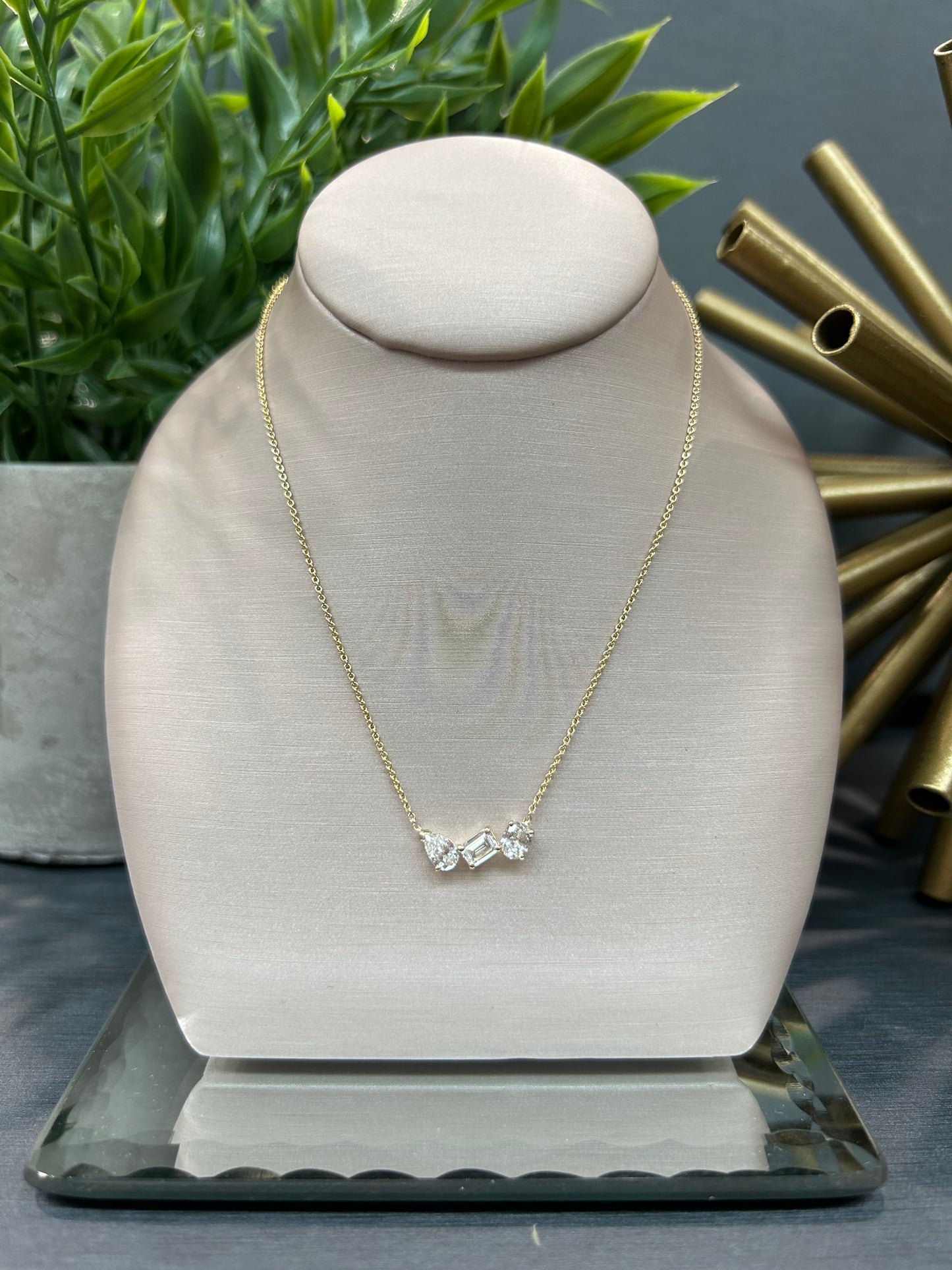 10k Yellow Gold 0.75ctw Lab Diamond Mutli Shaped Bar Necklace