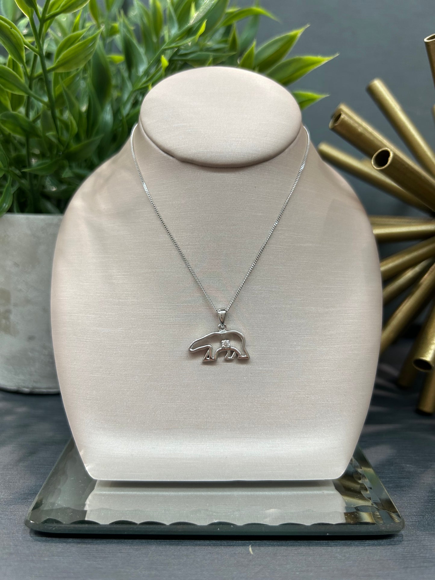 10k White Gold 0.03ct Diamond Polar Bear Pendant