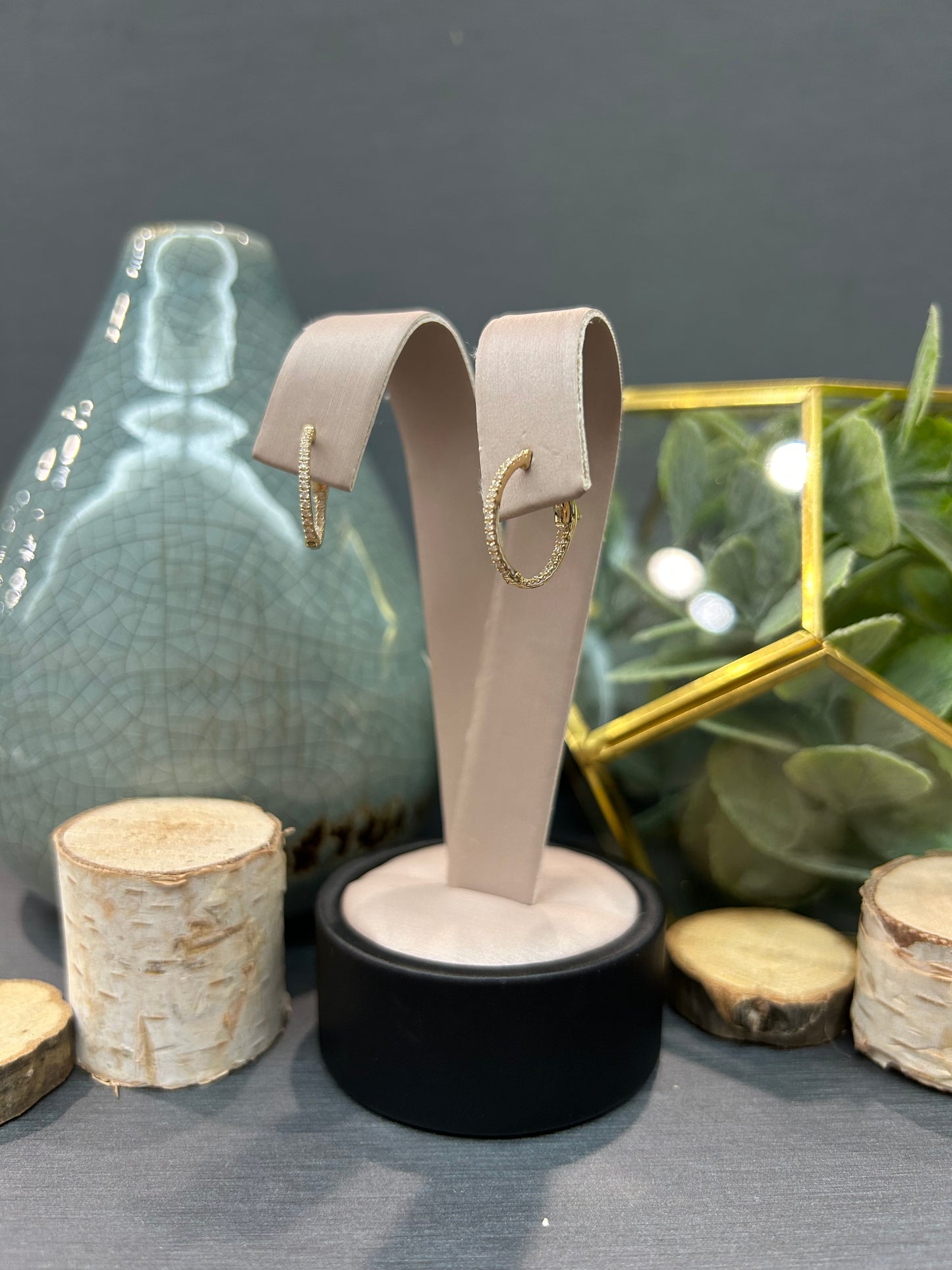 14k Yellow Gold Diamond Inside Out Small Hoop Earrings