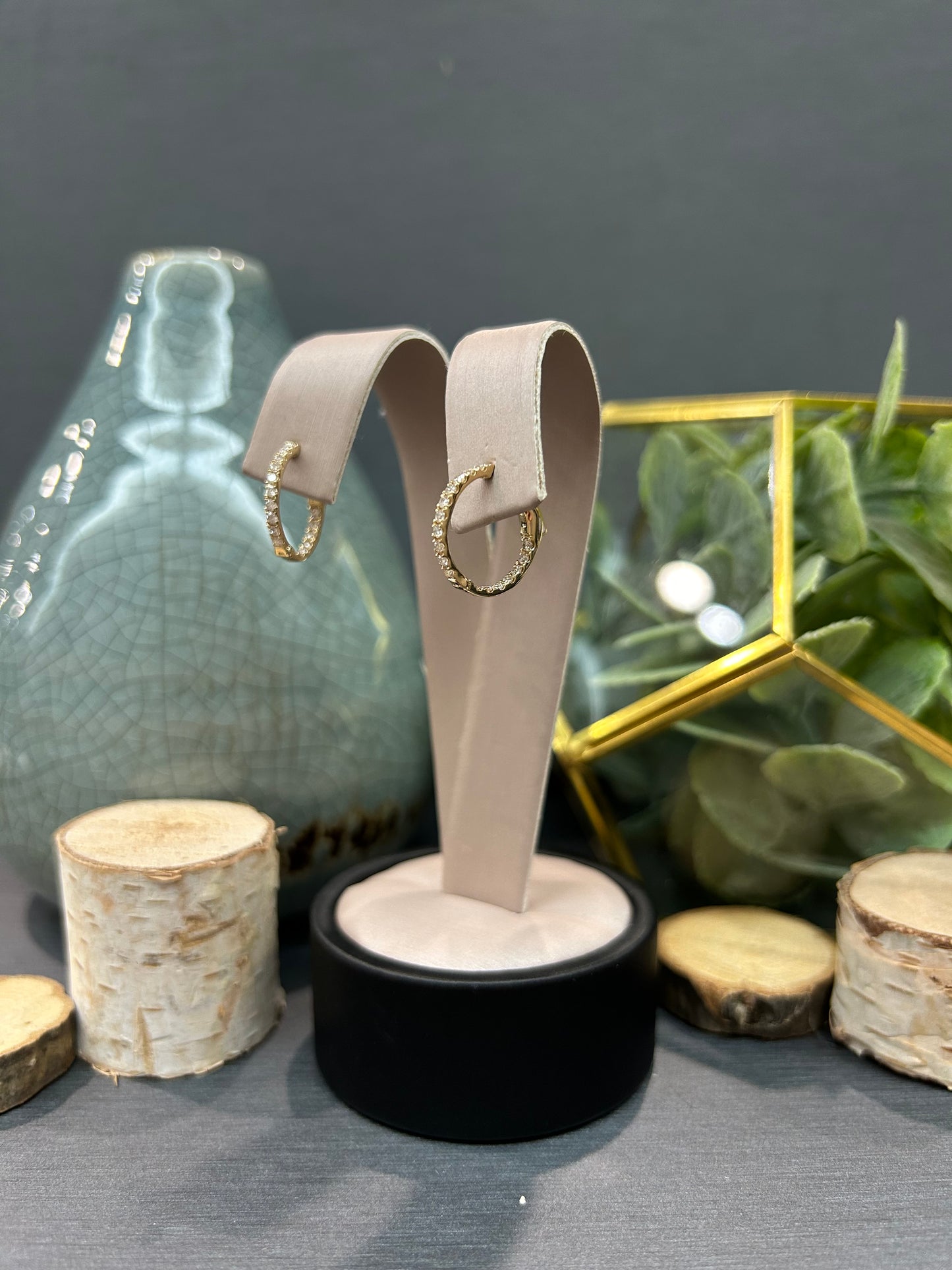 14k Yellow Gold Diamond Inside Out Small Hoop Earrings