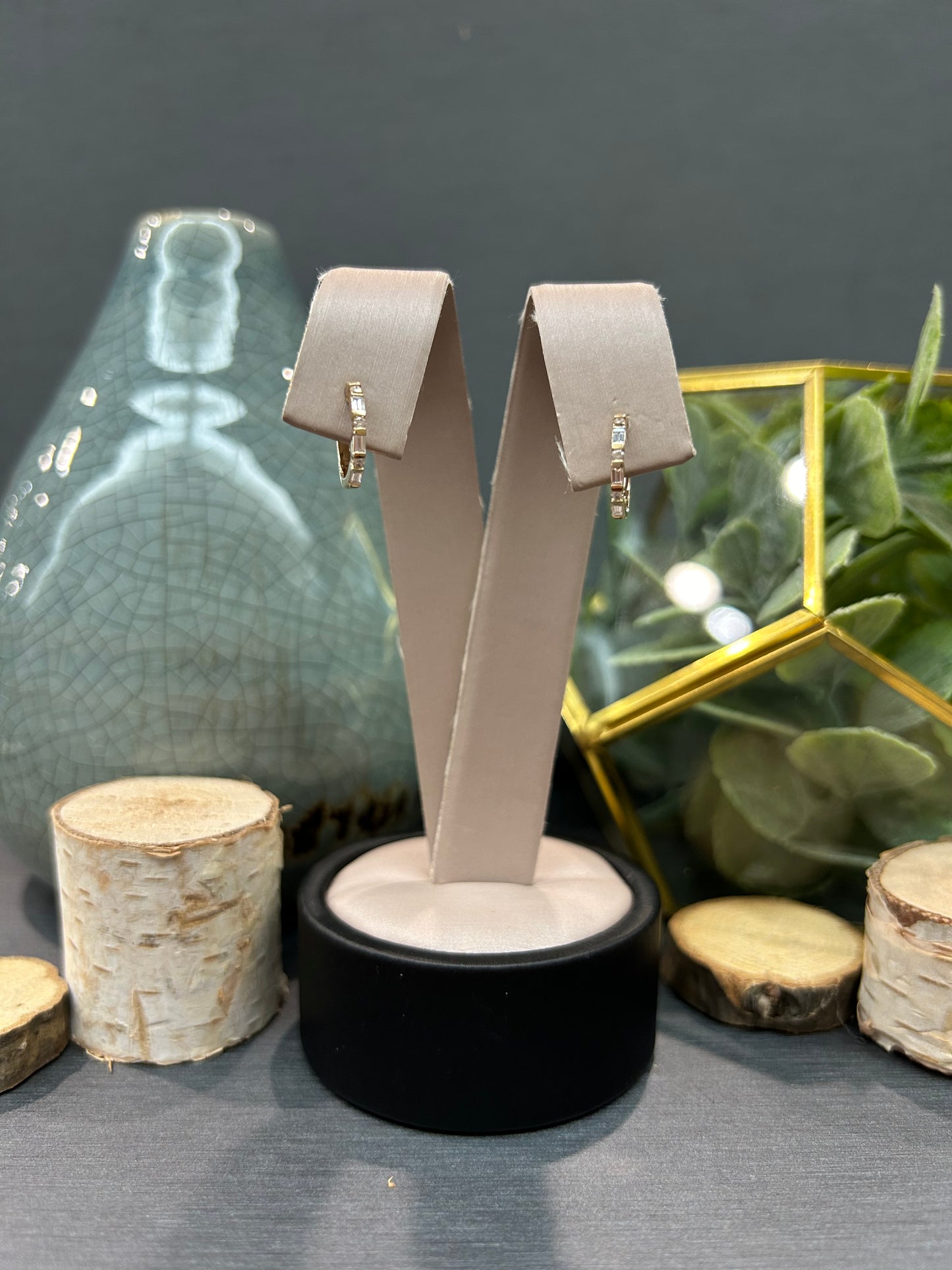 14k Yellow Gold 0.18ctw Diamond Round and Baguette Huggie Earrings