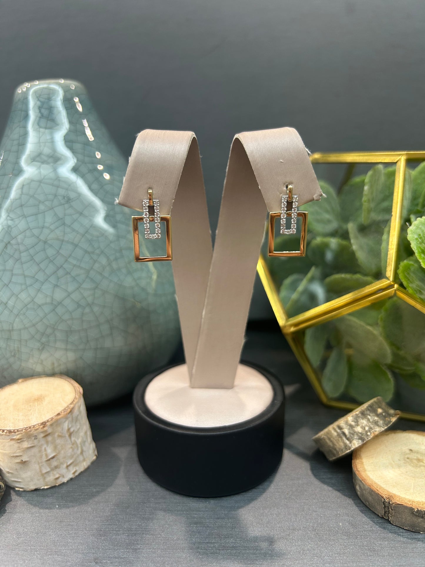 10k Yellow Gold 0.20ctw Diamond Rectangle and Square Stud Earrings