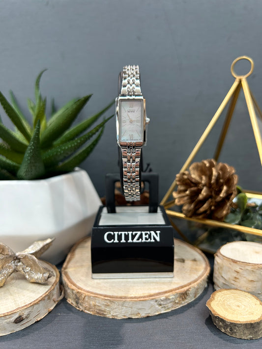 Women's Citizen Eco Drive Small Rectangle Face Watch with Metal Band