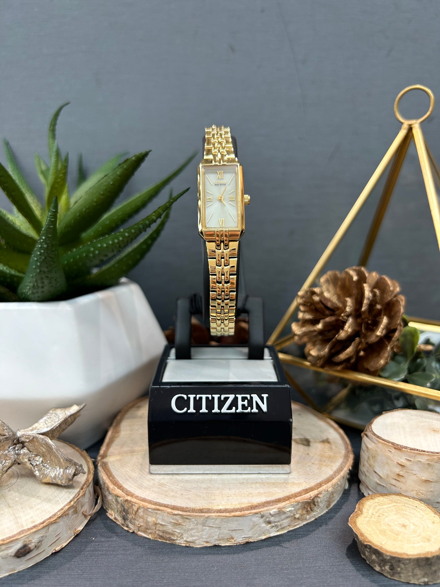 Women's Citizen Eco Drive Small Rectangle Face Watch with Metal Band