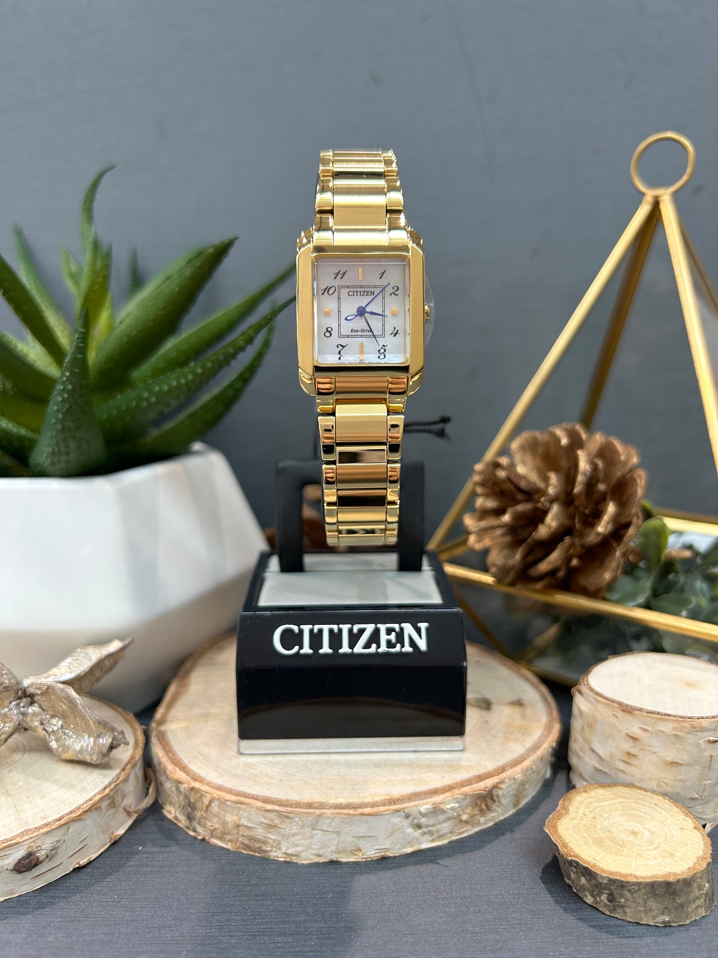 Women's Citizen Eco Drive Square Face Blue Hand Watch with Metal Band