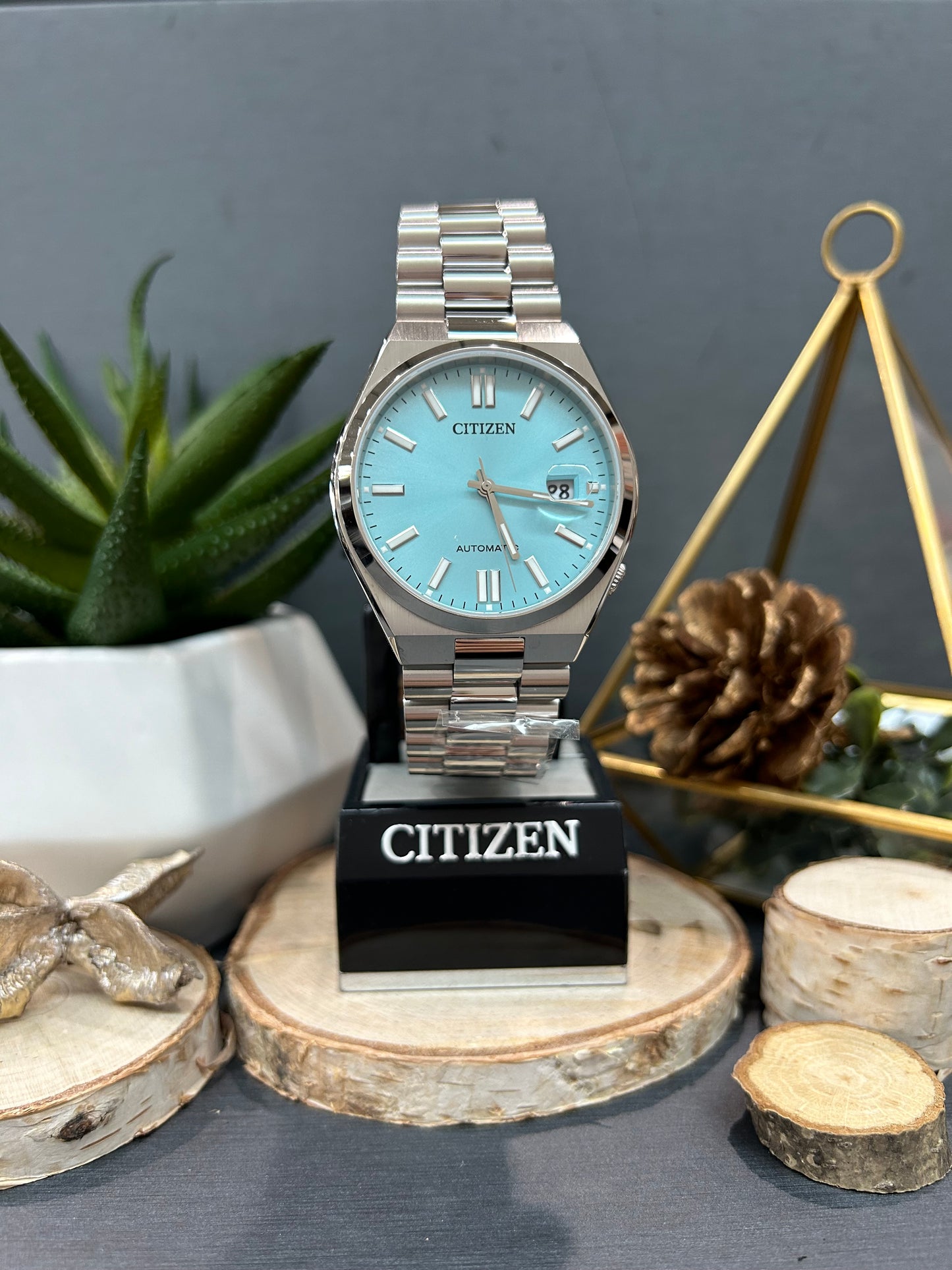 Men's Citizen Automatic Colored Face Watch with Metal Band