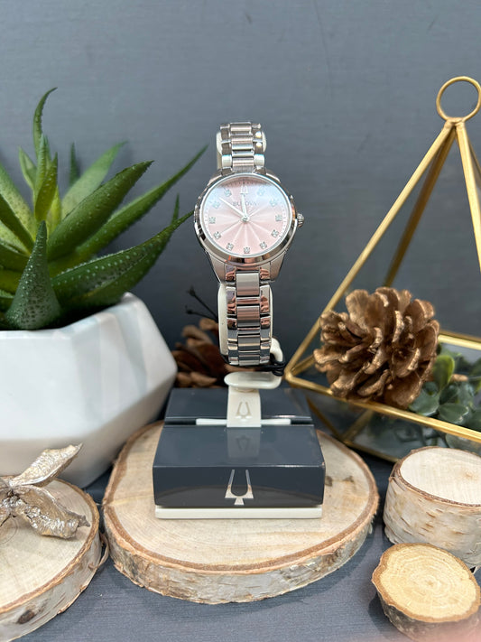 Women's Bulova Color Face Diamond Accent Watch with Metal Band