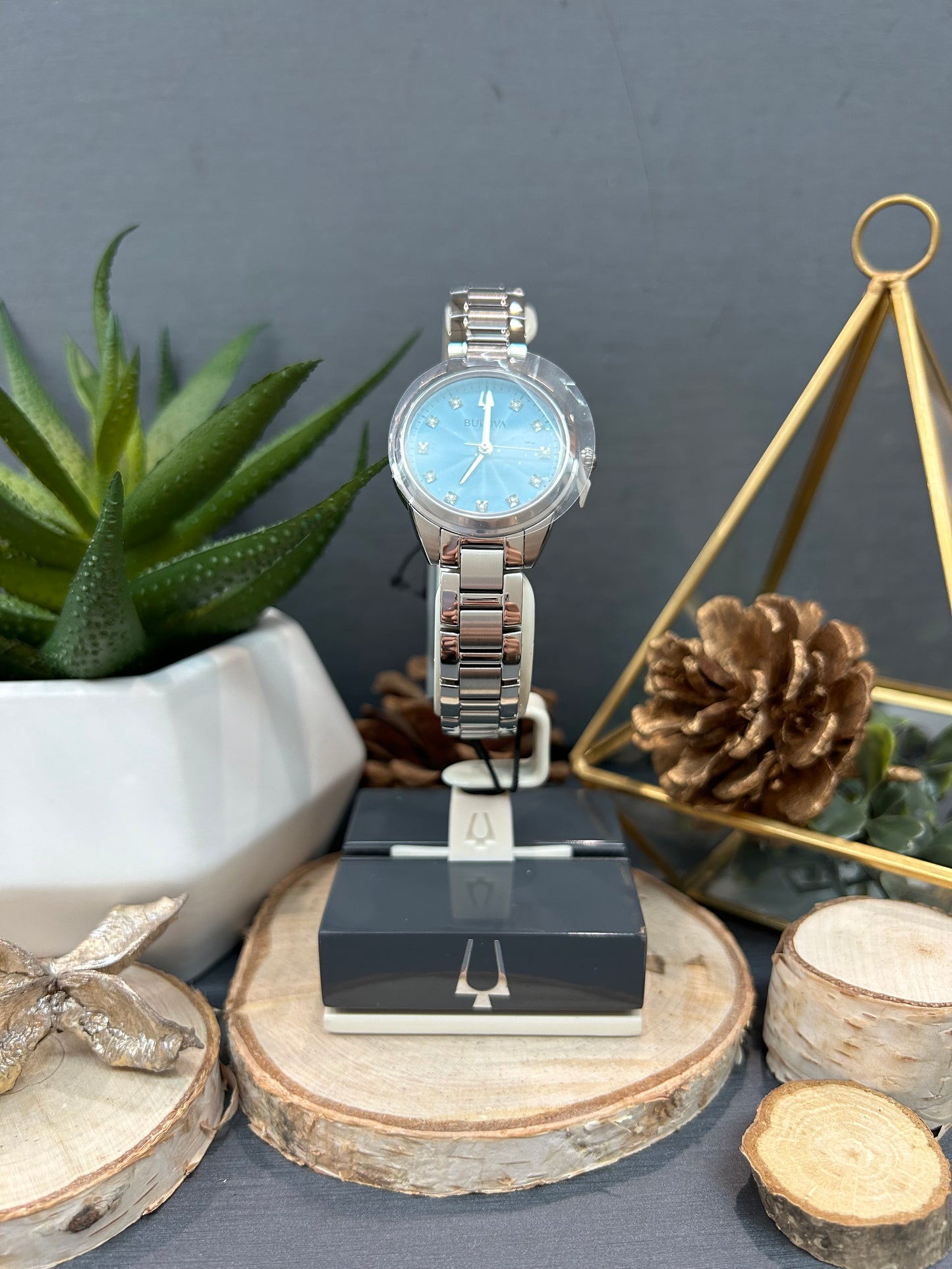 Women's Bulova Color Face Diamond Accent Watch with Metal Band