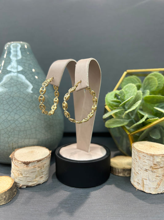 10k Yellow Gold Button Link Hoop Earrings