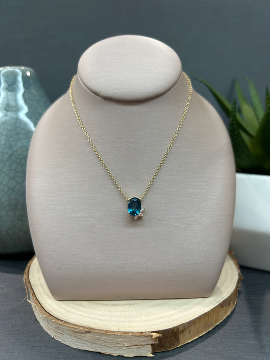 10k Yellow Gold Oval London Blue Topaz Marquise Accent Pendant