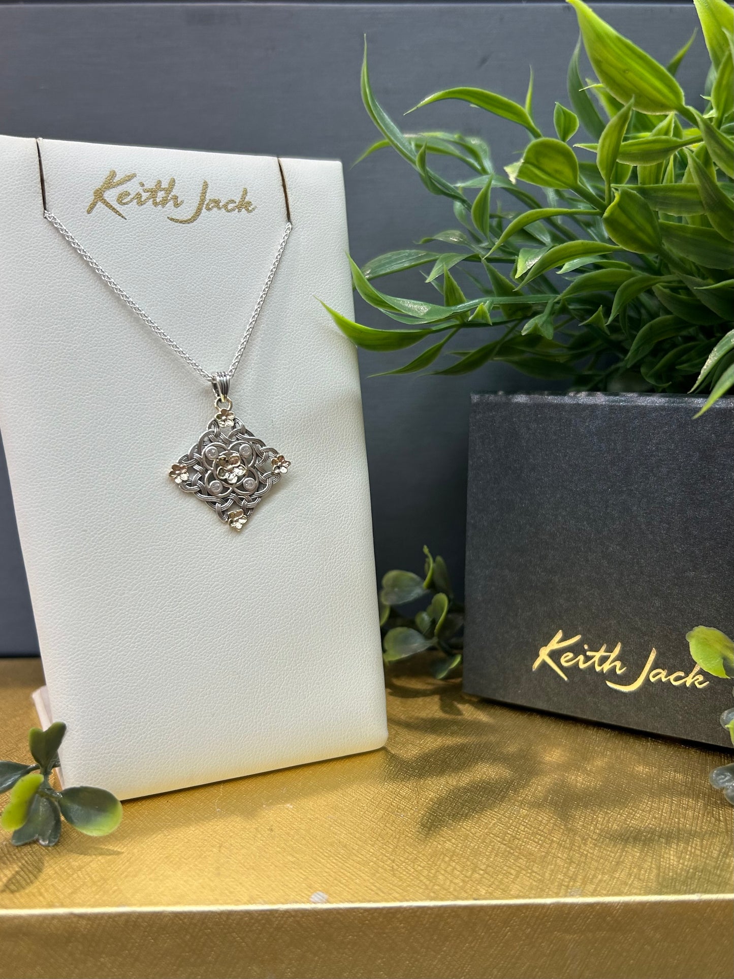 Silver and 10k Yellow Gold Forget-Me-Knot Pendant