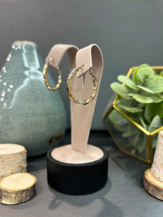 10k Two-Tone Round Edge Cut Hoop Earrings