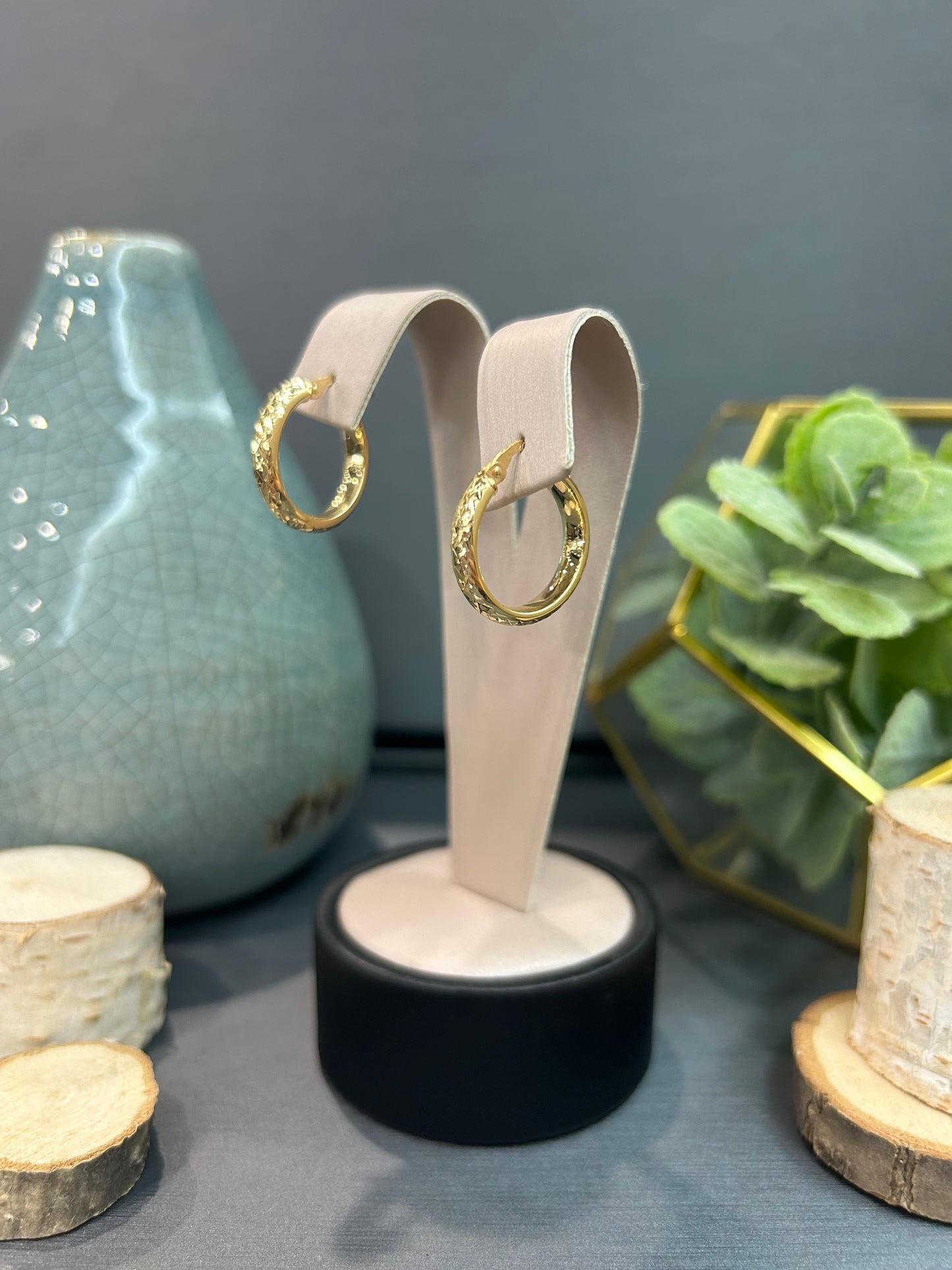 10k Gold Small Diamond Cut Hoop Earrings