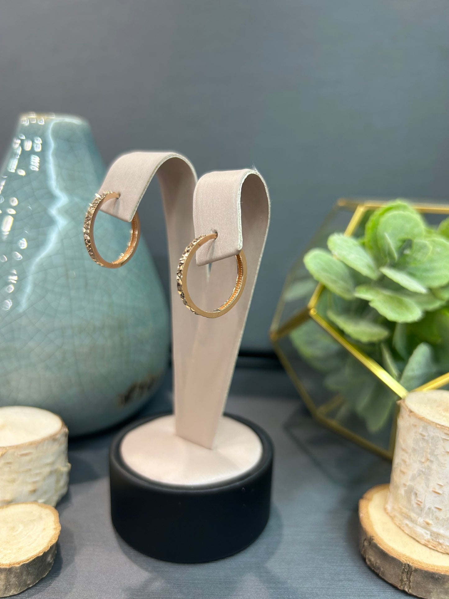 10k Rose Gold Square Diamond Cut Hoop Earrings