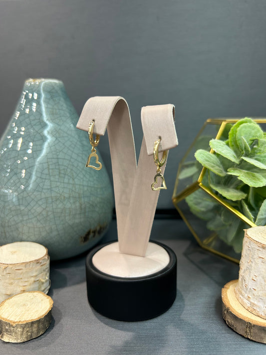 10k Yellow Gold Dangle Heart Hoop Earrings