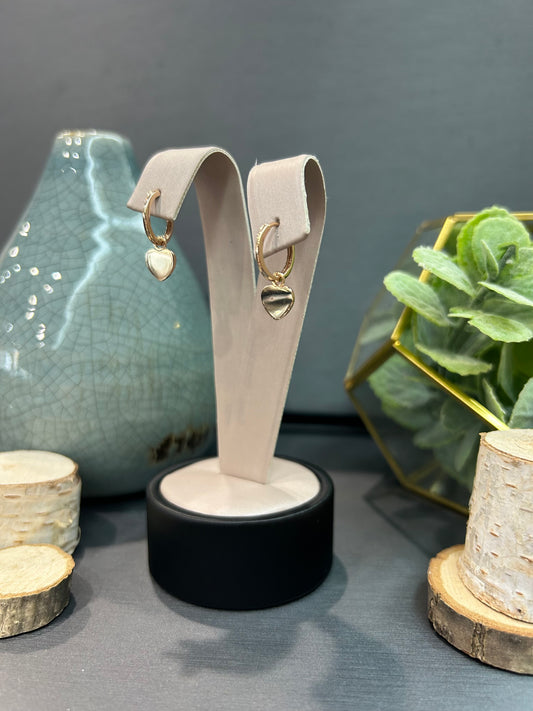 10k Rose Gold Reversable Heart Dangle Hoop Earrings