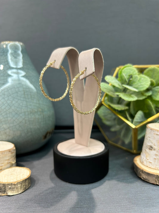 10k Yellow Gold Sparkle Hollow Hoop Earrings