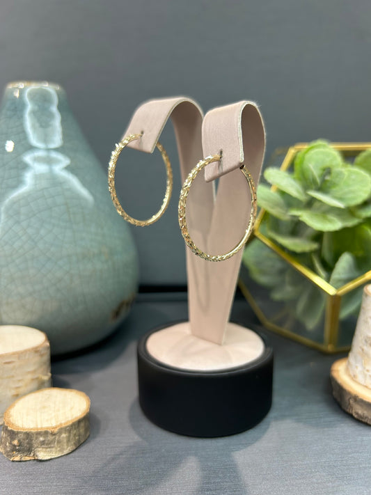 10k Yellow Gold Diamond Cut Thin Hoop Earrings