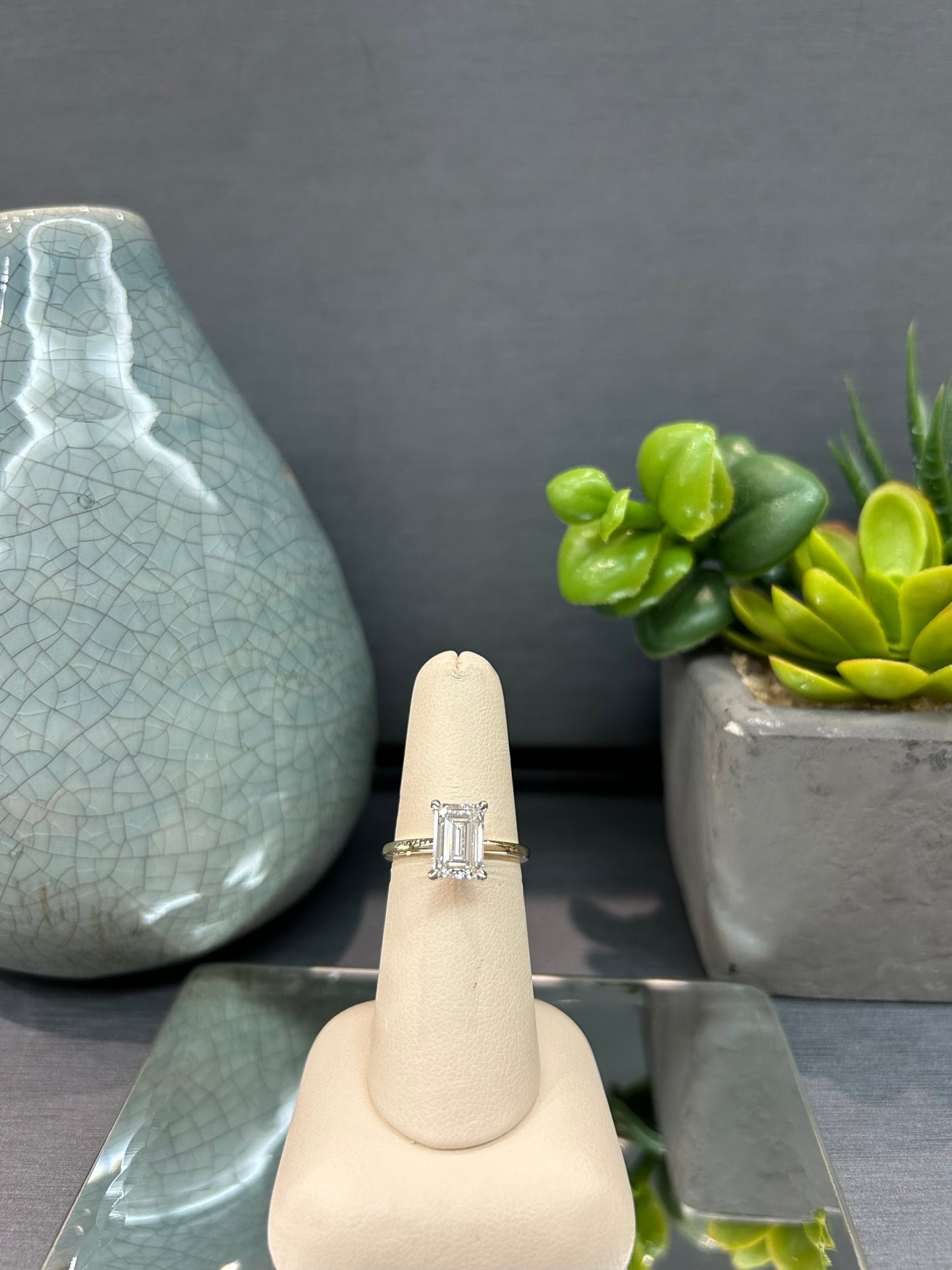 14k Gold 2.00ct Lab Diamond Emerald Solitaire Engagement Ring