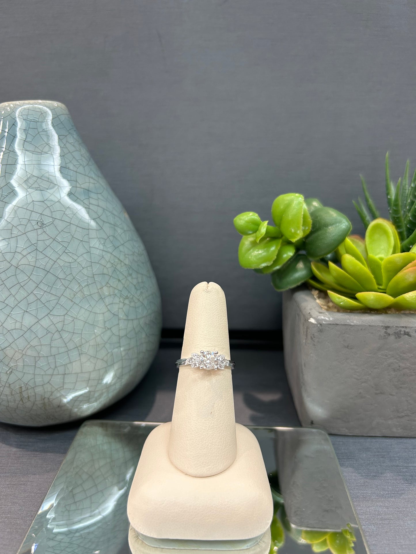 14k White Gold 0.70ct Diamond Leaf Accent Noam Carver Engagement Ring