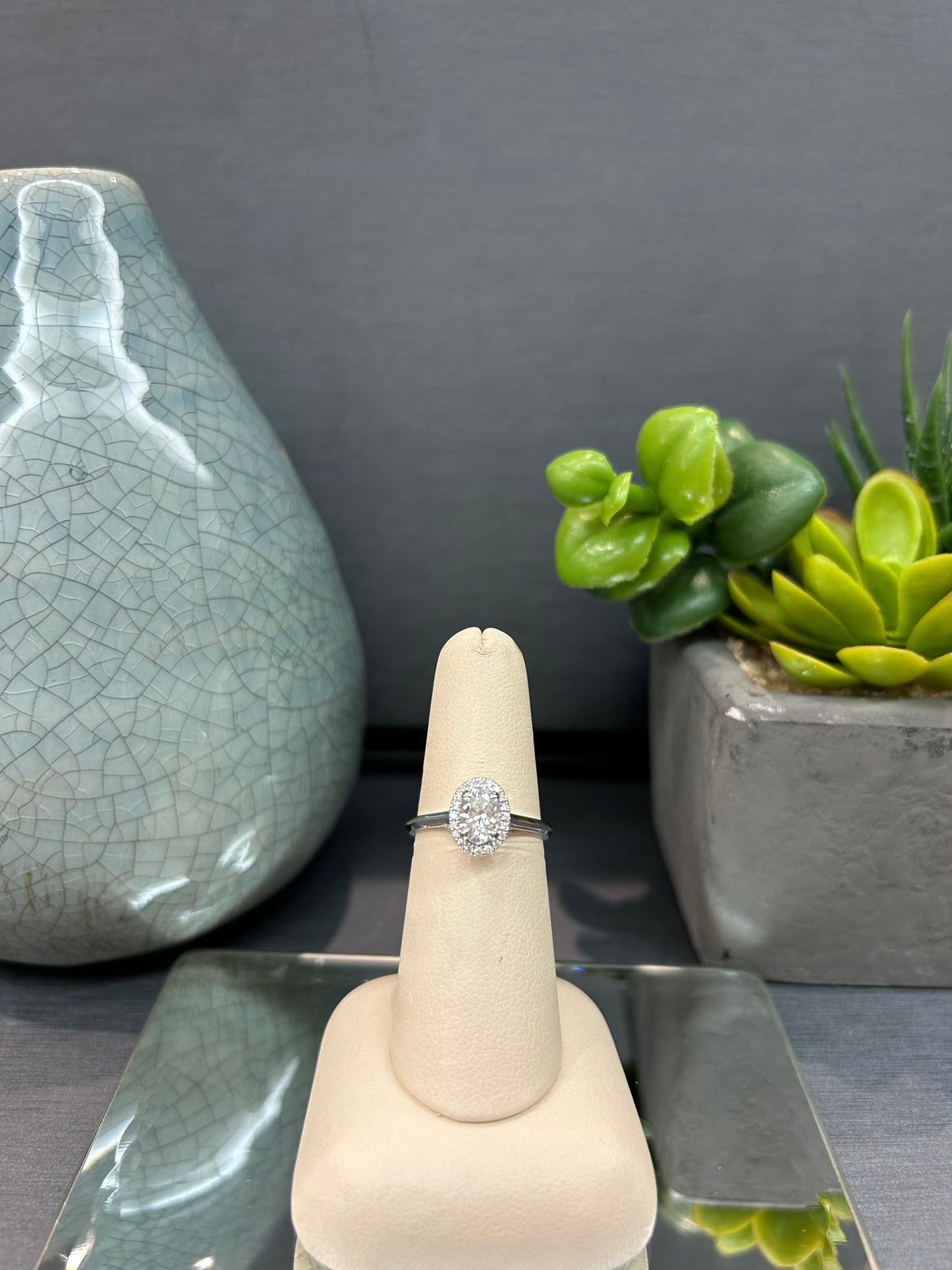 14k White Gold 0.70ct Diamond Oval Halo Noam Carver Engagement Ring