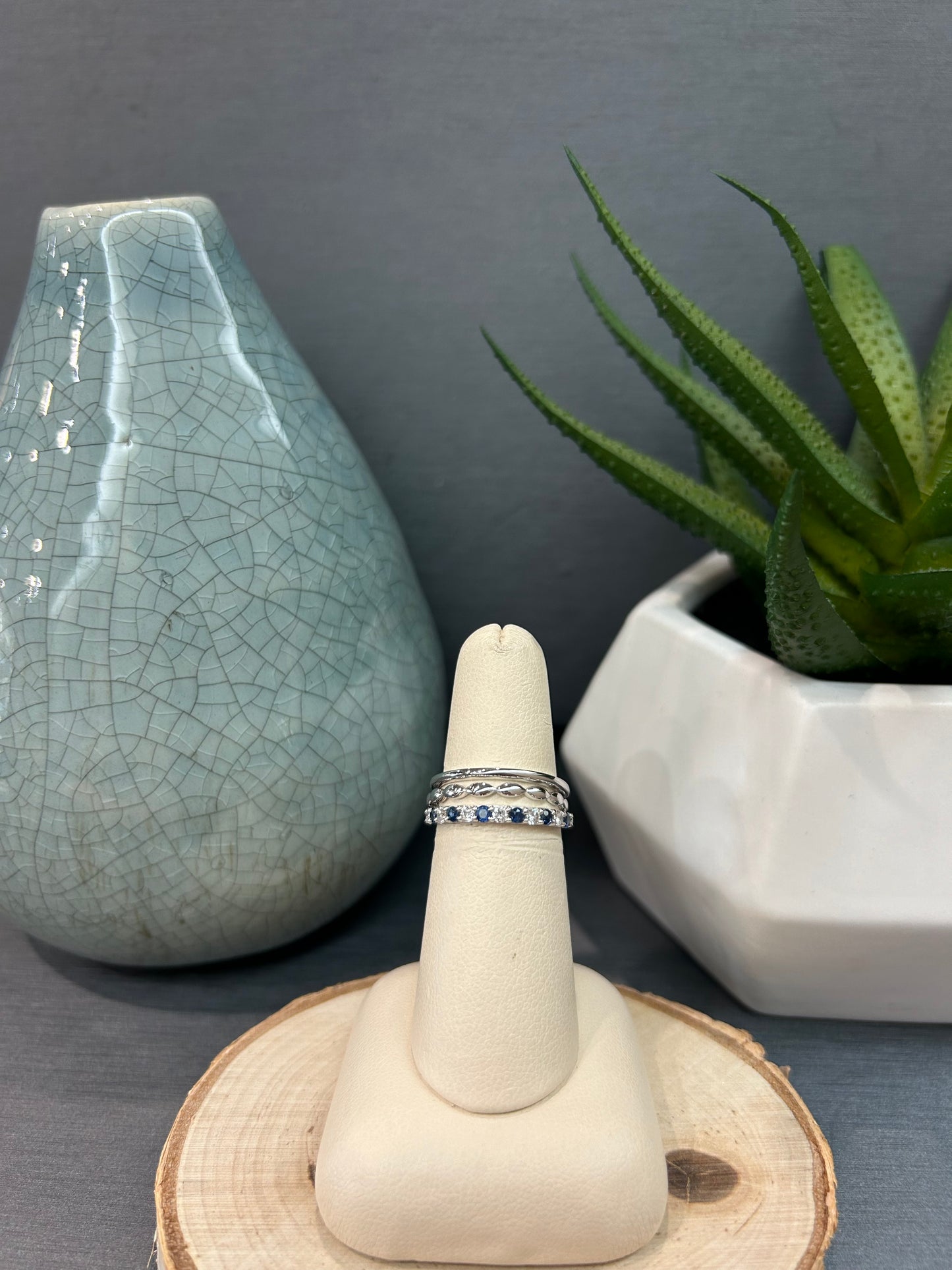 10k White Gold Sapphire Three Row Band