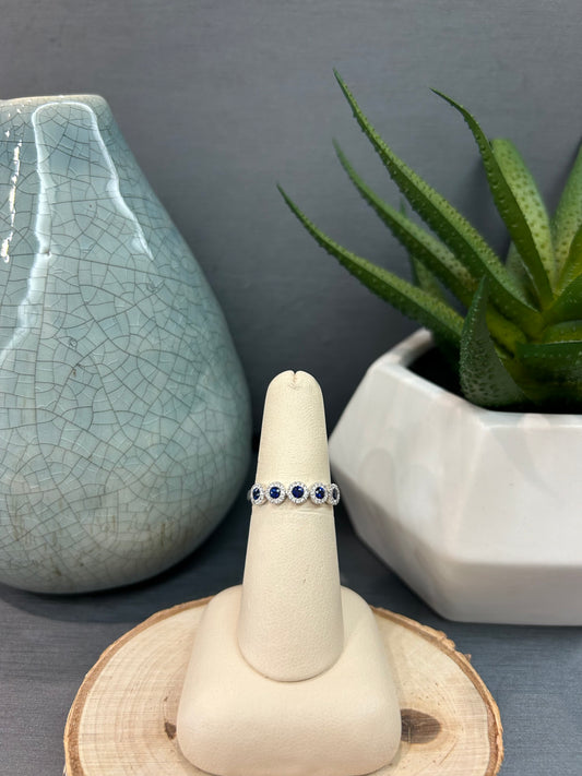 14k White Gold Sapphire Halo Bubble Band