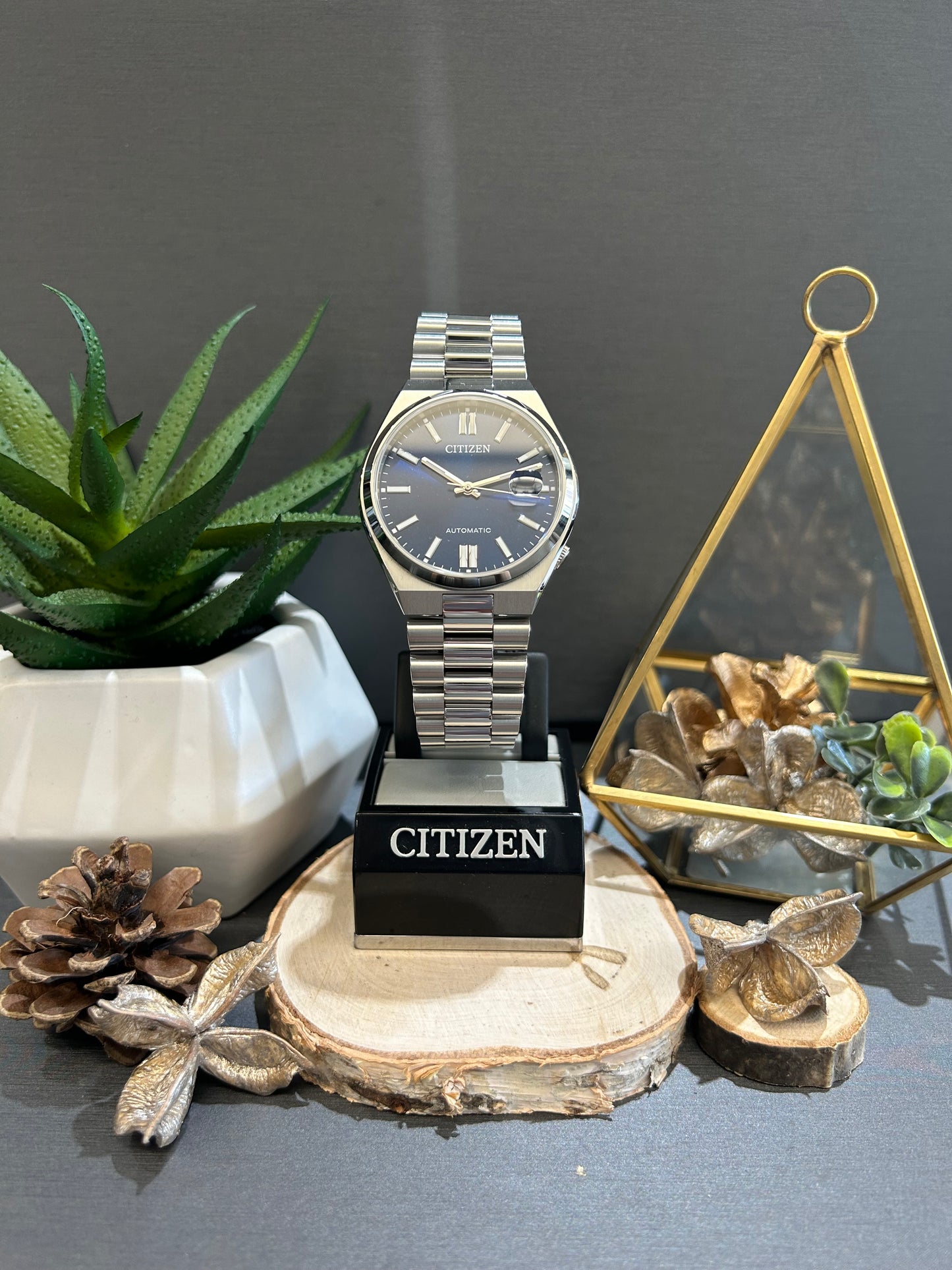 Men's Citizen Automatic Colored Face Watch with Metal Band