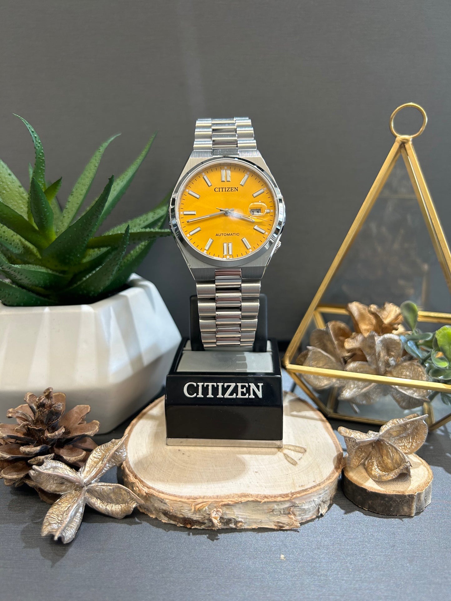 Men's Citizen Automatic Colored Face Watch with Metal Band