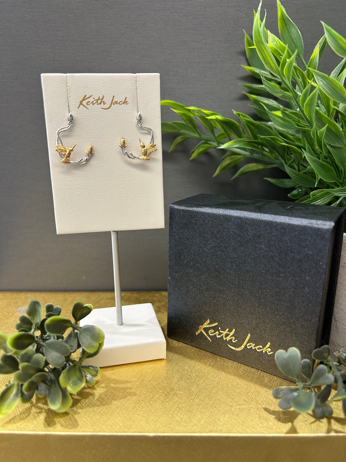 Silver and 10k Yellow Gold Hummingbird Earrings