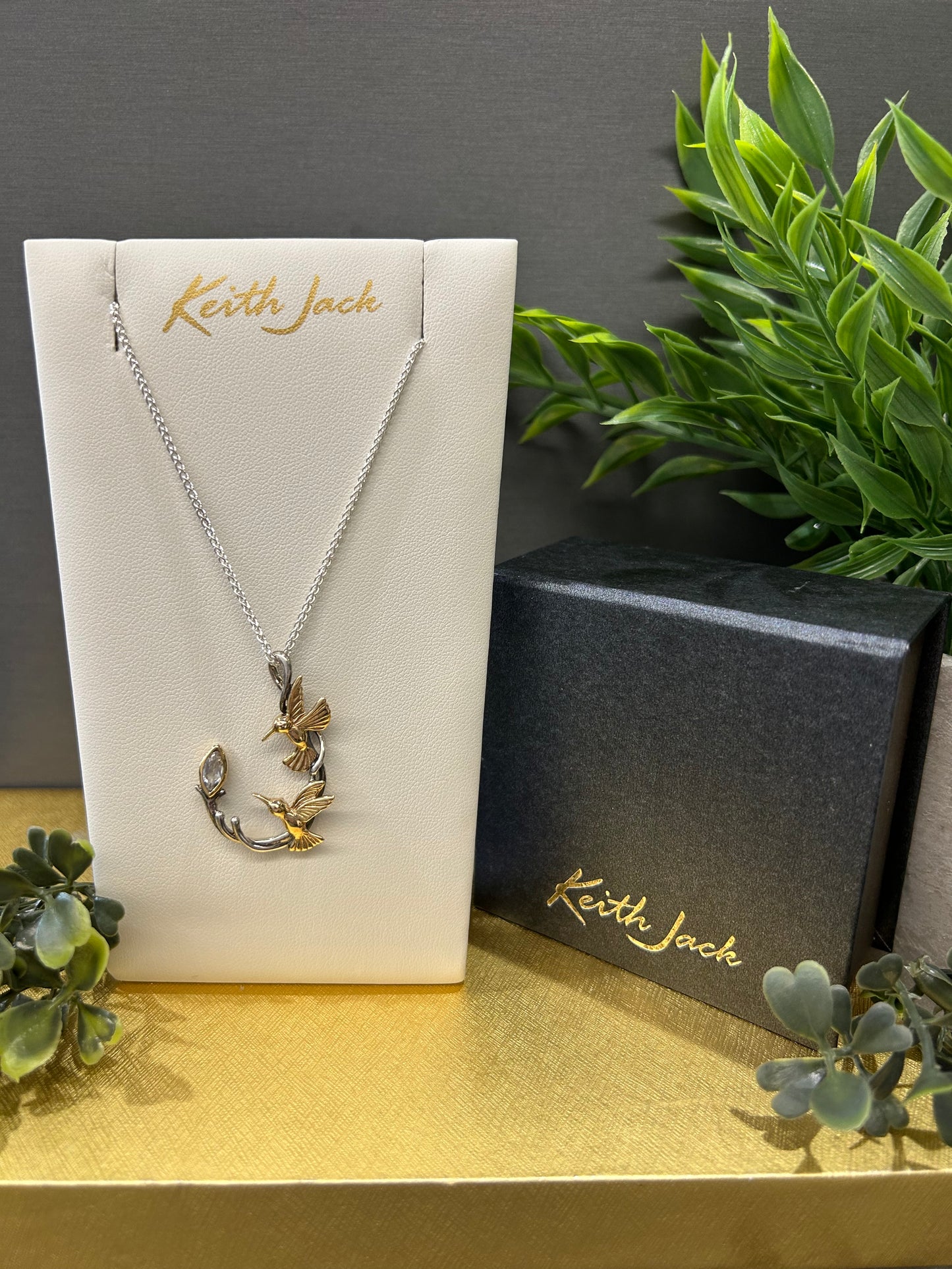 Silver and 10k Yellow Gold Double Hummingbird Pendant