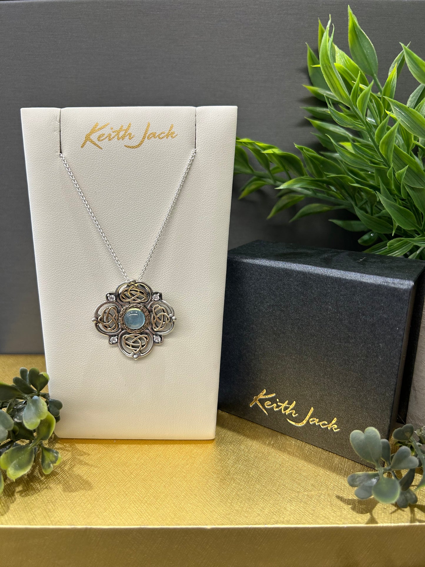 Silver and 10k Yellow Gold Celestial Sky Blue Pendant