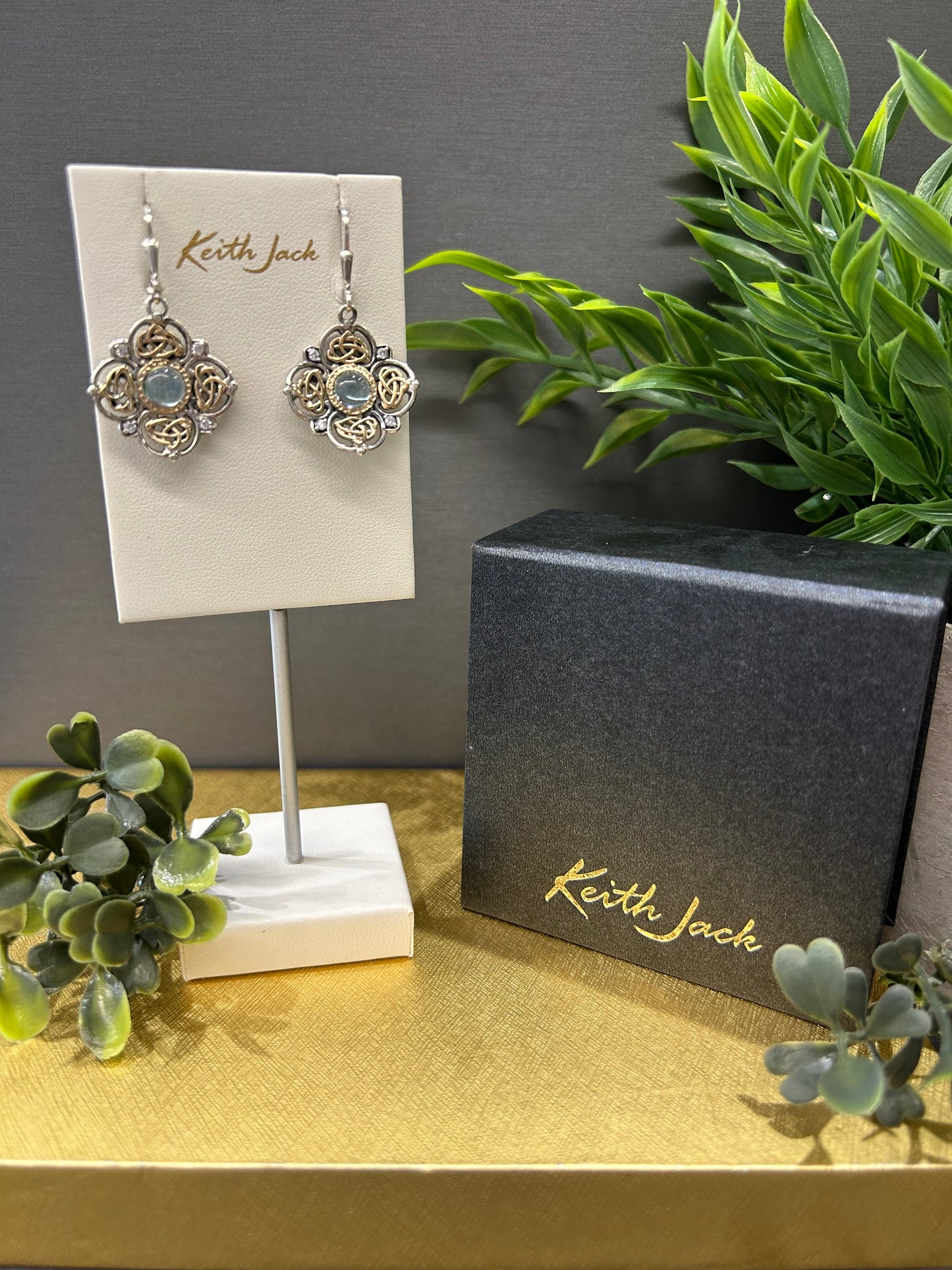 Silver and 10k Yellow Gold Celestial Sky Blue Earrings