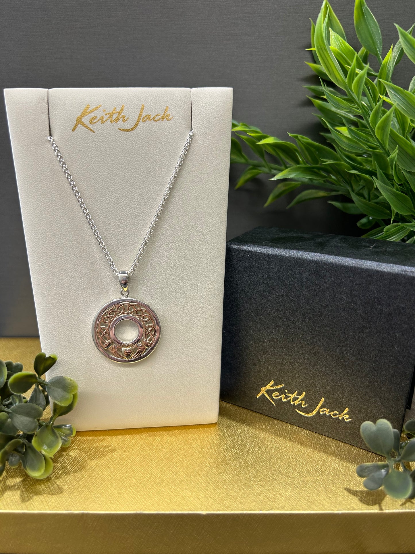 Silver and 10k Yellow Gold Large Claddagh Pendant