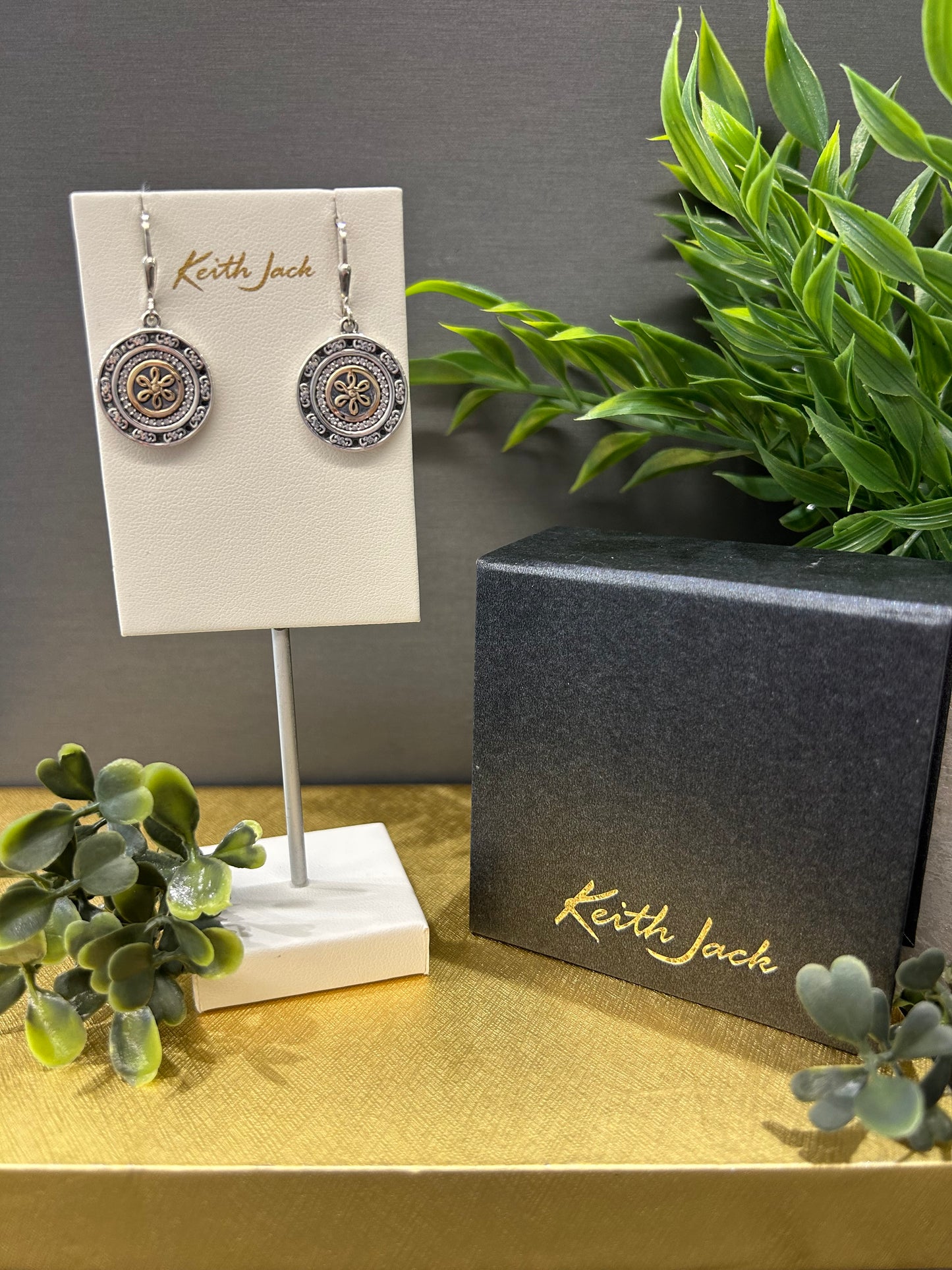 Silver and 10k Yellow Gold Eclipse Flower Earrings